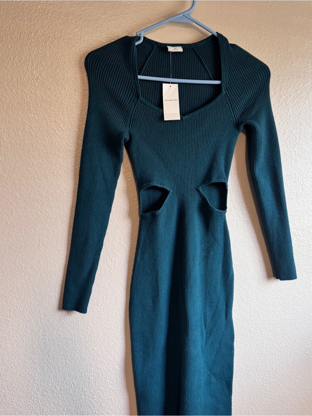 A&F Ribbed Long Sleeve Cutout Dress - Teal Green